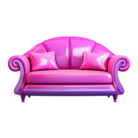 Stylish modern sofa with a bold and colorful swirling pattern covering its cushions png