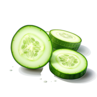 Freshly sliced cucumber pieces with water droplets on them png