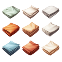 Neatly stacked colorful fabric napkins arranged png