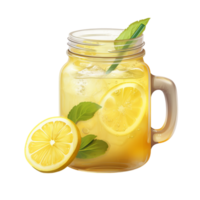 Refreshing jar of lemonade with slices of lemon and mint leaves png