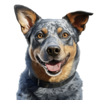 Happy and energetic Australian Cattle Dog sitting with perked ears and a joyful expression png