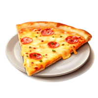 Slice of delicious pizza with melted cheese and various toppings served on a white plate png