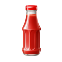Classic glass bottle filled with rich red tomato ketchup png