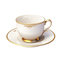 Elegant white teacup with a matching saucer neatly set on a table png
