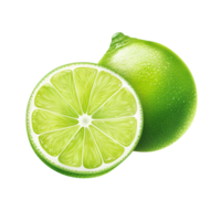Bright green limes, one sliced open showing its juicy interior png