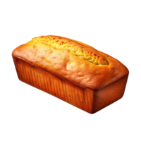 Freshly baked banana bread with a golden crust and a banana slice png