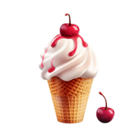 Ice cream cone topped with fluffy whipped cream and a cherry png
