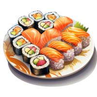 Delicious sushi platter featuring assorted rolls and chopsticks png
