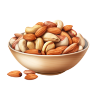 Wooden bowl filled with crunchy, healthy nuts png