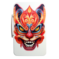 Scary clown mask with bold red and blue face patterns png