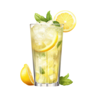 Refreshing lemonade served with ice cubes and lemon slices png