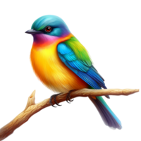 Multicolored bird perched gracefully on a tree branch png