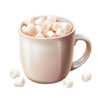 Hot cup of cocoa topped with fluffy white marshmallows png