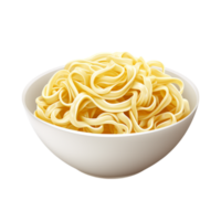 White ceramic bowl containing hot yellow noodles with a slightly glossy texture png