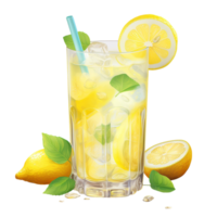 Refreshing lemonade glass with lemon slices and a paper straw png