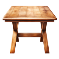 Sturdy wooden table with crossed legs and a smooth polished wooden surface png