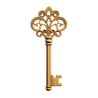 Ornate golden key showcasing an intricate design with a small square hole png