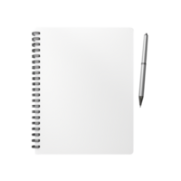 Blank spiral notebook with a silver pen resting on top, ready for notes png