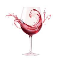 Splash of red wine creating a swirl in a delicate glass png