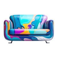Stylish sofa with bold and colorful swirling patterns on its cushions png