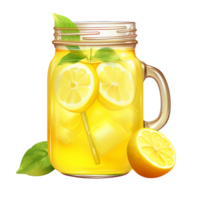 Refreshing jar of lemonade with lemon slices and mint leaves png