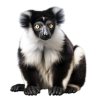 Black and white lemur with expressive eyes sitting on a white background png