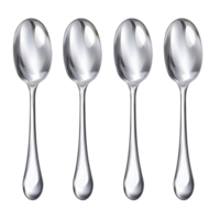 Set of five identical silver spoons aligned perfectly in a row png