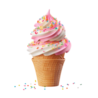 Crunchy waffle cone filled with creamy vanilla ice cream and sweet sprinkles png