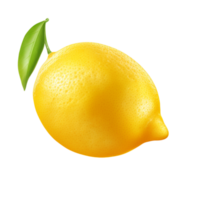 Fresh yellow lemon with a green leaf and a sliced half showing its juicy core png