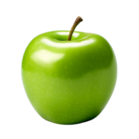 Fresh green apple with a shiny surface and a small leaf on top png