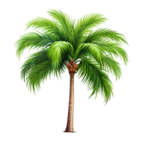 Tall green palm tree with a slender trunk and broad, spreading fronds png