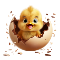 Cute yellow chick emerging from a cracked eggshell png