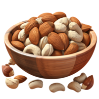 Wooden bowl packed with crunchy, nutritious nuts png