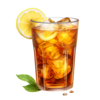 Glass of iced tea served with floating lemon slices png