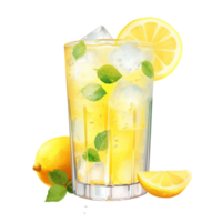 Refreshing lemonade filled with ice and lemon slices png