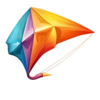 Vibrant kite designed with rainbow patterns and flowing tail png