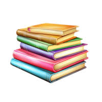 Neatly stacked colorful books in various sizes and patterns png