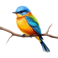 Multicolored bird perched on a tree branch png