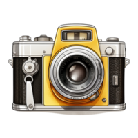 Vintage camera featuring a teal and orange design png
