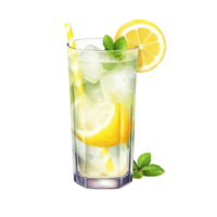 Refreshing lemonade glass with lemon slices and a straw png