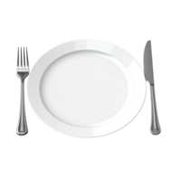 A white plate with a fork and knife on it png