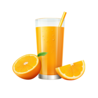 Orange juice in glass with straw and slices png