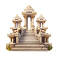 Ancient stone temple surrounded by lush green trees and rocky steps with tall columns png