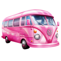 Retro pink bus with rounded edges and large windows parked neatly png