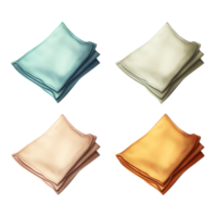 Neatly stacked colorful fabric napkins folded in a stylish pattern png