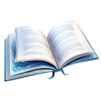 Open magical book releasing glowing blue mist with floating sparkles png