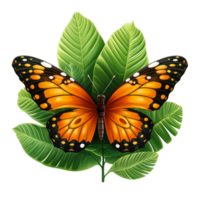 Beautiful green and butterfly with leafy patterns png