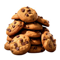 Stack of freshly baked chocolate chip cookies with chunks png