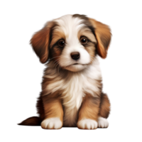Adorable brown and white puppy with curious face png