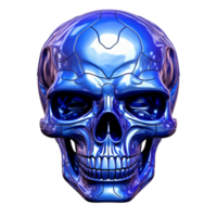 Fierce metallic skull with glowing eyes and an intense expression png
